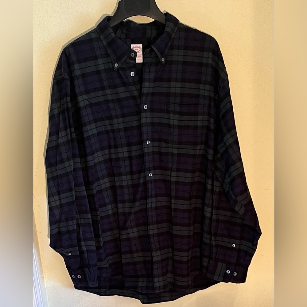 Brooks Brothers Men's Navy Blue Green Plaid Long Sleeve Flannel Shirt Size XXL